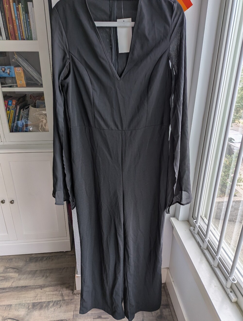 WDIRARA Elegant Black Chiffon Slit Sleeve Jumpsuit Cocktail Romper XL New